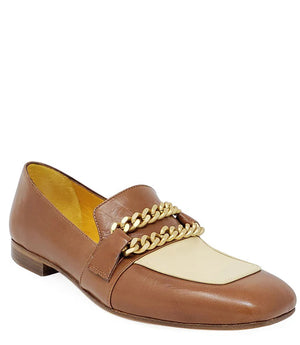 FLAT TWO TONE LOAFER WITH CHAIN