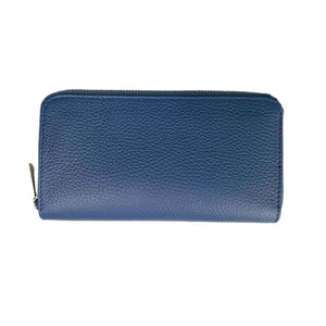 The MIRAMI FIRENZE LEATHER WALLET is a spacious, teal-colored wallet crafted from pebbled leather. It features a zip closure that runs along the top and sides, partially visible on the right in the image. The new wallet is displayed against a plain white background.