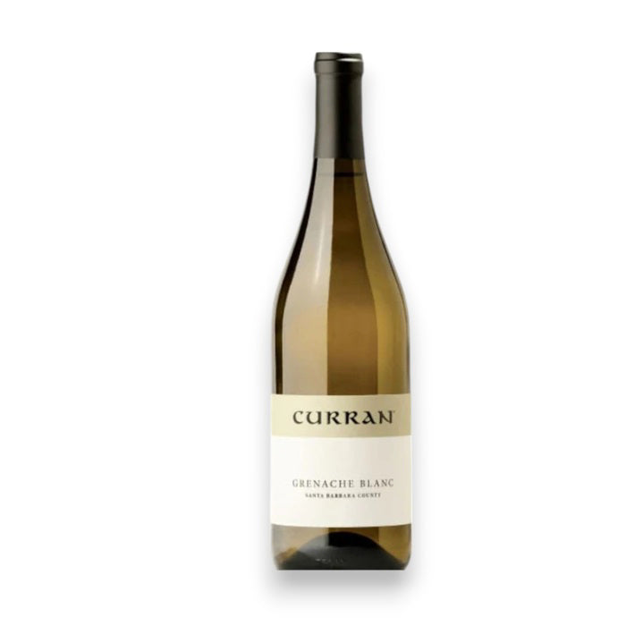 A bottle of CURRAN GRENACHE BLANC 2023 dry white wine from WINE: ORSINI, with a light-colored label and black text, shown against a white background.