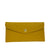 The LE BORSETTE leather envelope style wallet in mustard yellow features a flap closure with a central gold button, perfectly combining elegance and functionality.