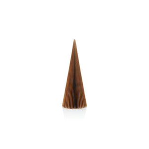 The ZODAX CONE TREE 24 INCH, crafted from brown paper with a pleated design, is centered against a white background, its dimensions flawlessly highlighting the delicate craftsmanship.