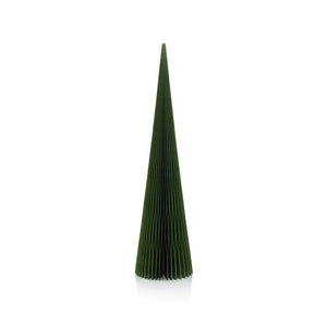 The WISH PAPER DECORATE CONE TREE by ZODAX, a minimalist cone-shaped sculpture in green that resembles a Christmas tree, stands upright against a plain white background, its 24-inch height adding to its allure.