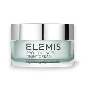 A split image with descriptions of three sea-based ingredients against a blue background. From top to bottom: Laminara Digitata Extract - restores and repairs skin; Red Algae - revitalizes complexion; Padina Pavonica - hydrates and supports anti-aging, ideal for ELEMIS STEINER's Pro Collagen Night Cream.