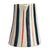 The 2 Quart Stoneware Pitcher with Stripes by Creative Coop features a flared base and a right-side handle. This white ceramic pitcher is adorned with hand-painted vertical stripes in navy blue, red, and white, creating an elegant pattern that covers its entire surface against a plain white background.