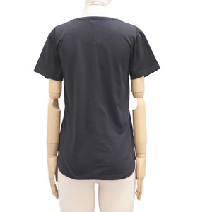 A mannequin showcases the CREW TEE from CLOTH & CO. in size XS and Squid Ink color. This short-sleeve T-shirt, crafted from organic cotton, features a simple yet timeless design with a crew neckline. The neutral-colored mannequin, equipped with articulated wooden arms, stands against a plain white background, reflecting the brand's commitment to sustainable fashion and ethically-made clothing values.