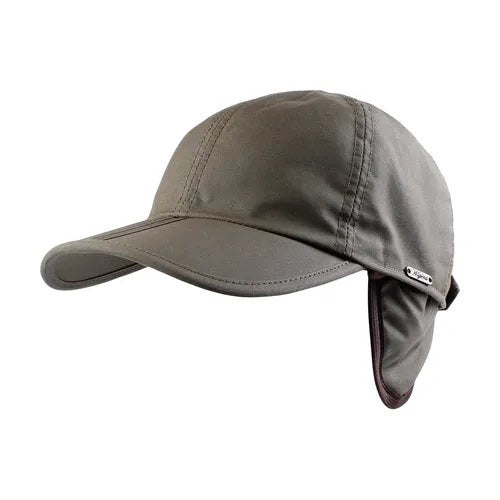 The WIGENS Classic Baseball Cap in waxed cotton with fleece lining features visible stitching and a curved brim in light gray, shown on a white background.