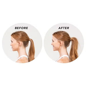 A product box labeled "PONYFULL Kitsch," featuring a ponytail styling tool and three white elastic bands. The box includes images that demonstrate how the tool adds volume and lifts a ponytail for a fuller, more voluminous look.