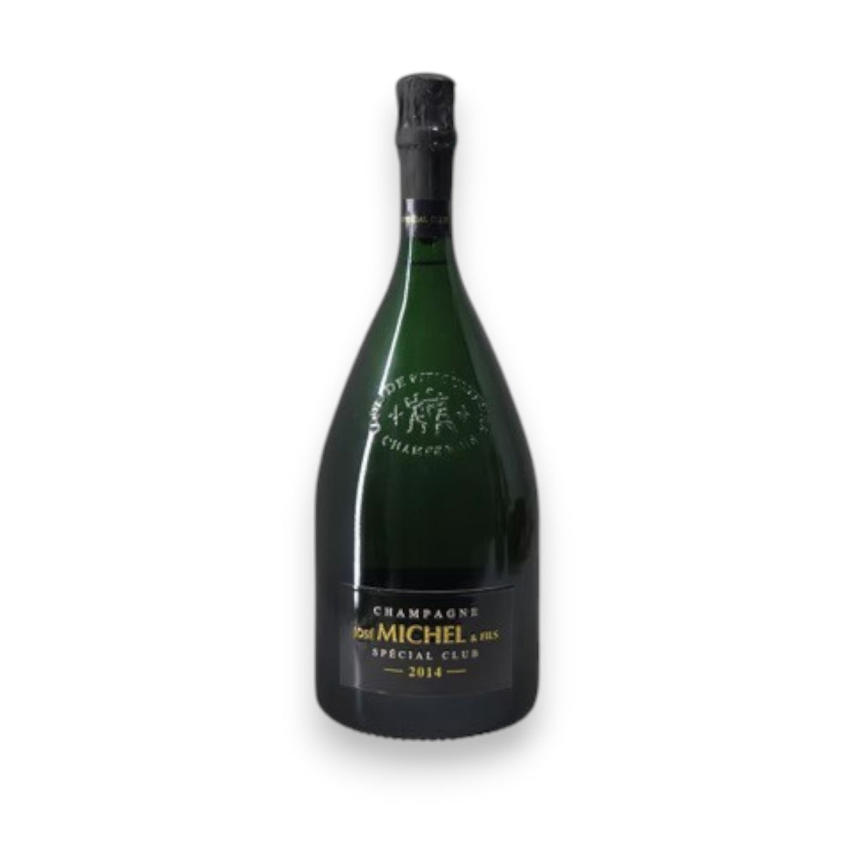 A green glass bottle of JOSE MICHEL SPECIAL CLUB CHAMPAGNE 2015, exudes elegance with its black foil wrapping and gold and white text. Experience its fine bubbles and subtle floral hints, perfect for pairing with haute cuisine delights. Brand: WINE: BORDEAUX FINE & RARE/A-VIN-GARDE.