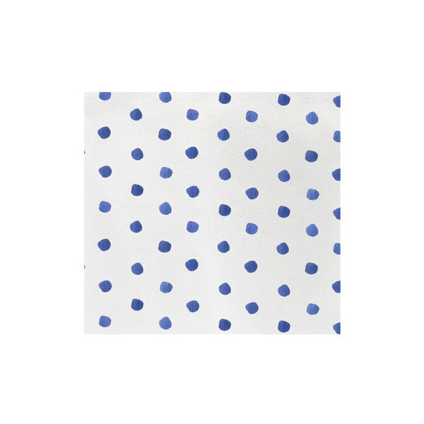 The VIETRI - DOT DINNER NAPKIN by VIETRI is a square, Italian-made napkin with evenly spaced small blue dots on a white background.