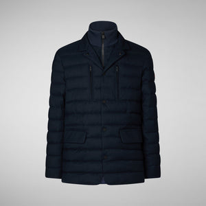 The SAVE THE DUCK - FELIPE Water Resistant Quilted Jacket for men is shown from the back against a light gray background. Made from recycled polyester, it features horizontal stitching and a high collar.