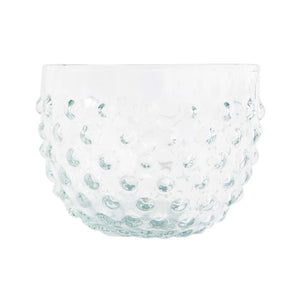 The RECYCLED GLASS HOBNAIL BOWL by CREATIVE COOP showcases its unique textured hobnail design in clear glass, captured from a side view against a white background.