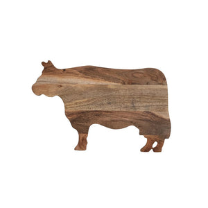 The ACACIA COW CHEESE BOARD by CREATIVE COOP is a delightful cheese board, crafted from acacia wood and shaped like a cow, highlighting the natural grain patterns.