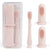 The BABY FINGER TOOTHBRUSH AND TONGUE CLEANER SET by ALI + OLI is a lovely light pink silicone set that includes an elongated toothbrush featuring a heart design on the handle and two baby finger brushes with soft bristles: one with bristles on one side and the other with bristles on both sides, ideal for encouraging early oral hygiene habits.