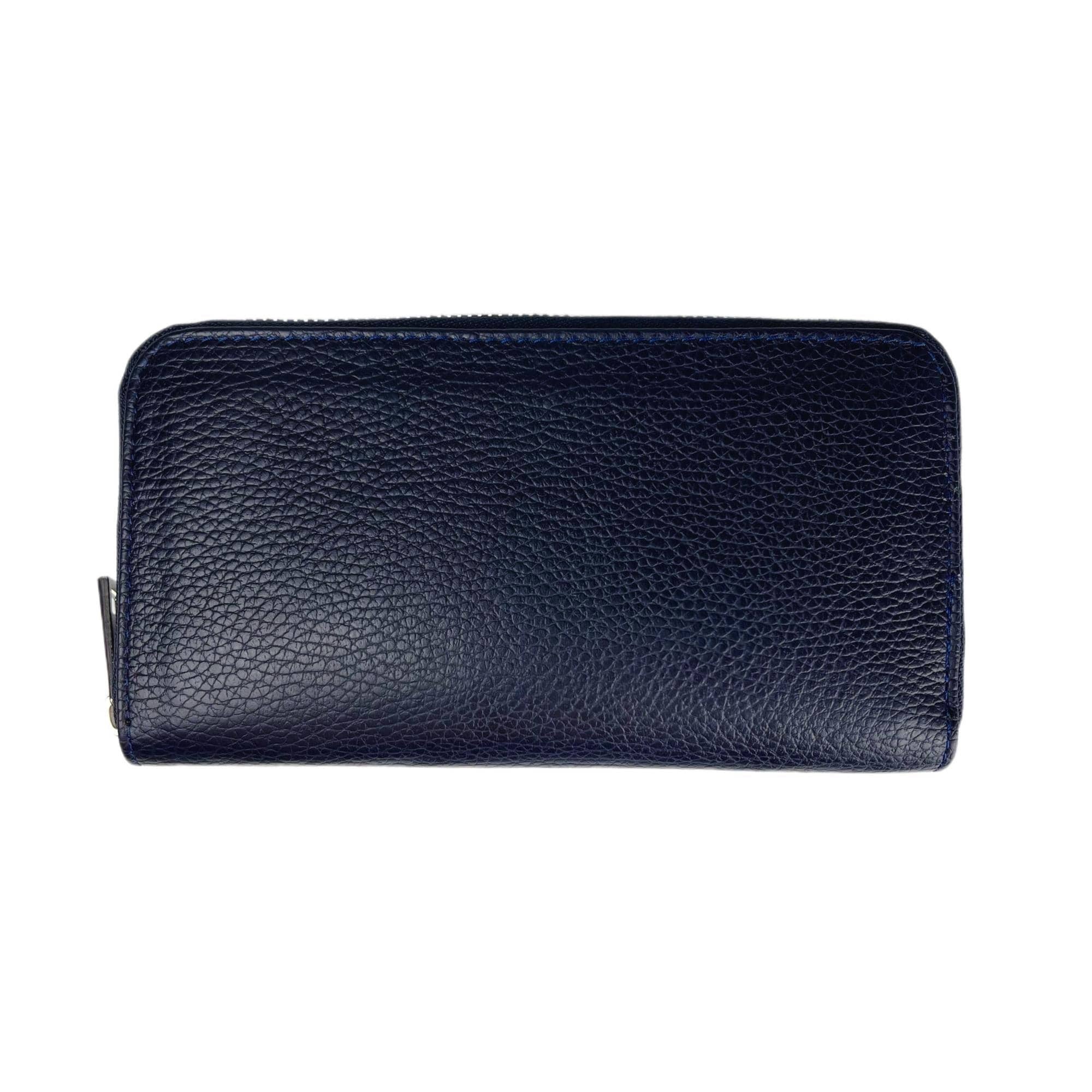 The MIRAMI FIRENZE LEATHER WALLET is a spacious, teal-colored wallet crafted from pebbled leather. It features a zip closure that runs along the top and sides, partially visible on the right in the image. The new wallet is displayed against a plain white background.