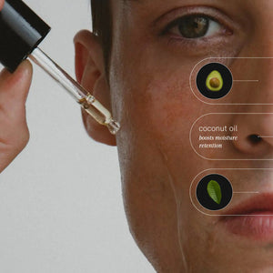 A 1 fl oz (30ml) black bottle of JACK HENRY - NIGHTLY DETOX night-time moisturizer with avocado and tea tree oil, shown against a white background with shadow.