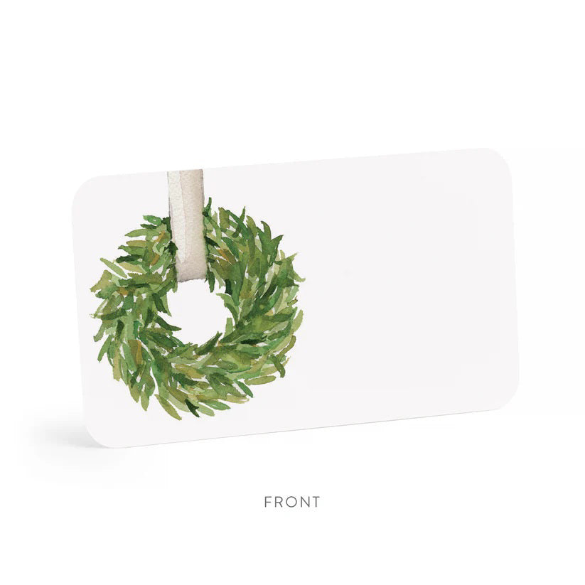 A box of CLASSIC WREATH LITTLE NOTES by E.FRANCES PAPER, featuring a delicate watercolor illustration of a green wreath on a white background. These notecards invite you to "use unsparingly," adding a special touch to everyday messages.