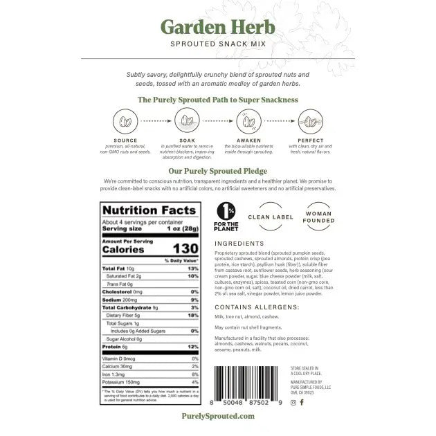 PURELY SPROUTED - GARDEN HERB SPROUTED SNACK MIX