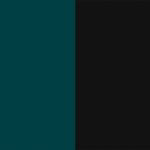 A vertically split image with two solid colors: dark teal on the left and black on the right, reminiscent of the MEIMEIJ V Neck Hi Low Top with embroidered contrast stitch detail.