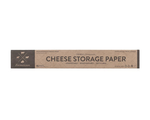 A rectangular, brown package of FORMATICUM - ZERO CHEESE STORAGE PAPER from the brand FORMATICUM. The packaging promotes it as compostable, biodegradable, and recyclable. The text includes "Zero," "15 sheets," and "keeps cheese fresher, longer" alongside small icons of cheese and animals.