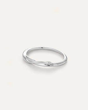 The JENNY BIRD COLETTE BANGLE, a sleek silver accessory with a subtle twist design and high-polish finish, is displayed on a light background.