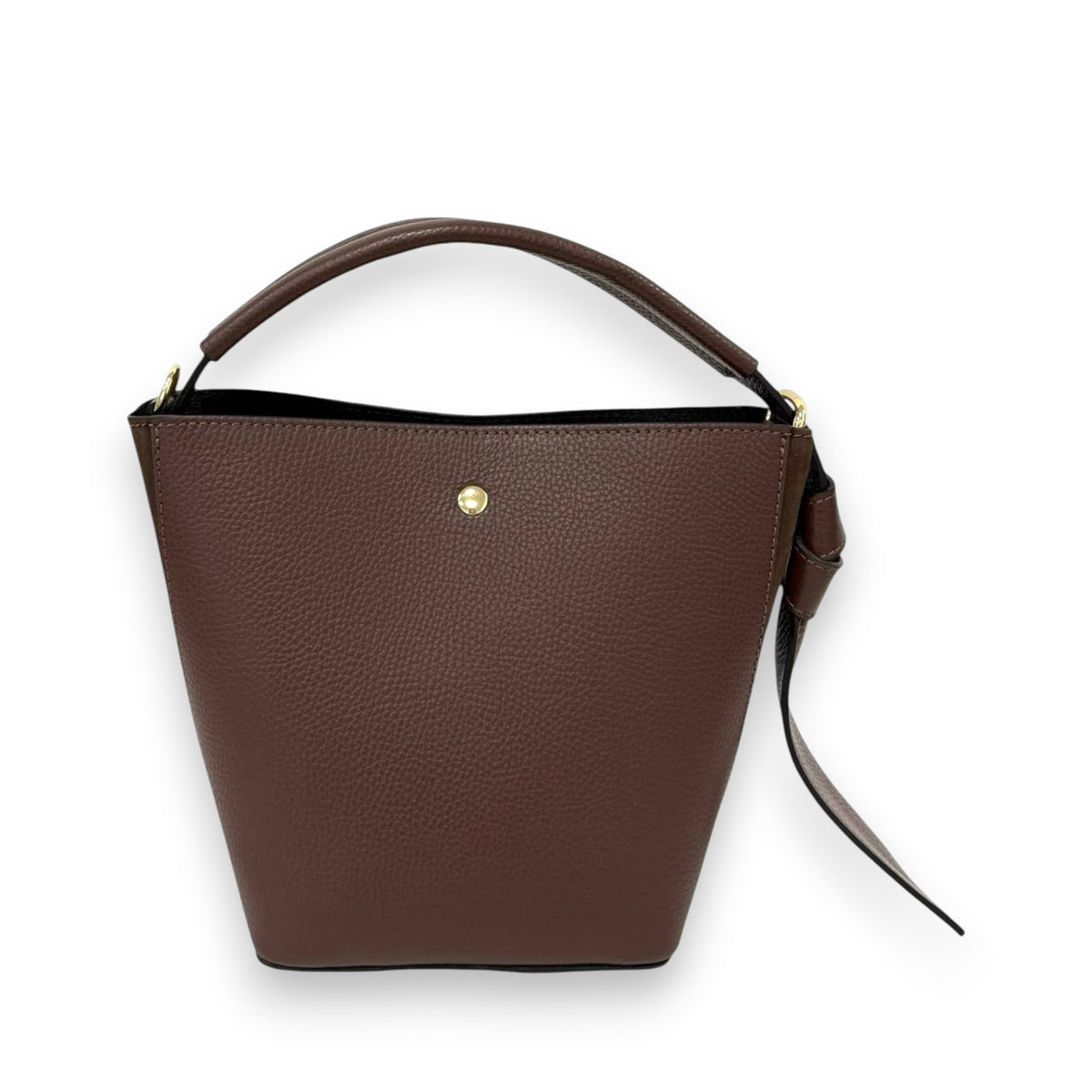 THE FIRENZE CONVERTIBLE LEATHER HANDBAG by LE BORSETTE is an Italian leather bag with a single top handle, gold stud front detail, and a side strap, shown on a white background.