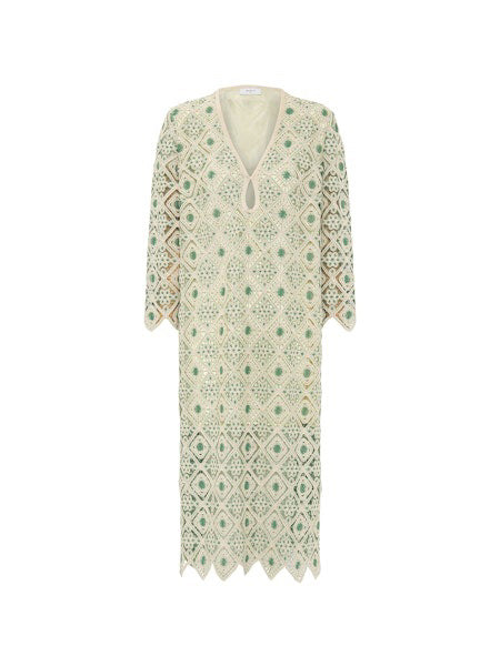 MIRTO 1956 - GREEN CITTON BLEND CROCHET DRESS