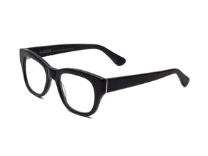 A pair of the CADDIS - MIKLOS READERS with green, square frames is displayed against a white background. The thick, glossy frames made from premium acetate offer a bold and stylish look, and the lenses are scratch-resistant.