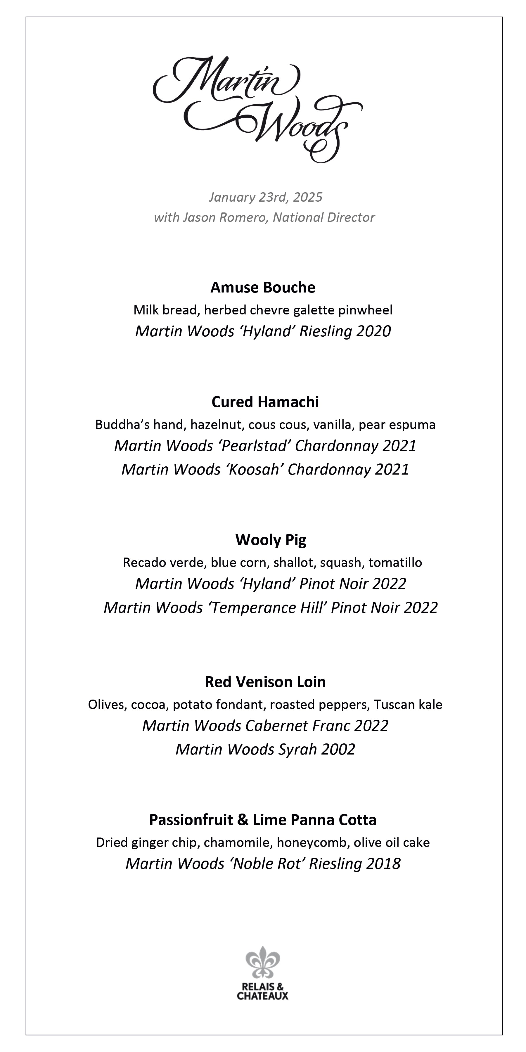 Martin Woods Wine Dinner