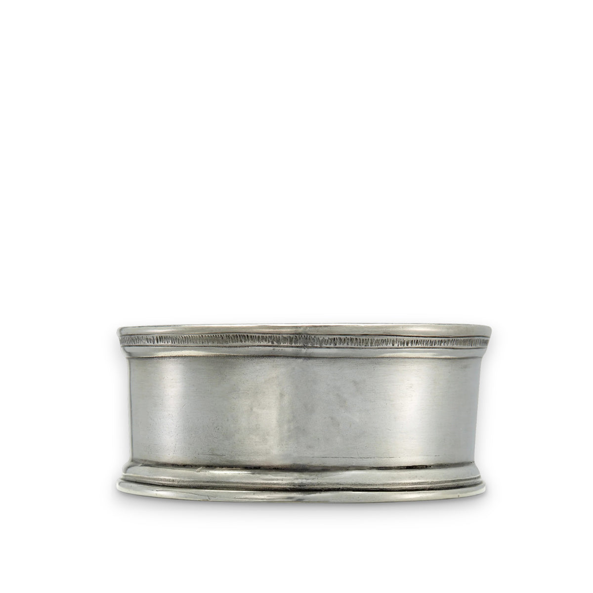 The MATCH Pewter Bottle Coaster with Wood Insert by MATCH features a smooth, round pewter design with subtle engraved lines and a wood insert, crafted from food-safe materials and shown against a white background.