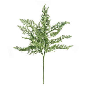 The FERN BUSH from NAPA HOME AND GARDEN is a single, wispy fern pick with multiple delicately feathered fronds extending from a central stem. The plain white background highlights the intricate details of this realistic decor item, making it perfect for interior use.