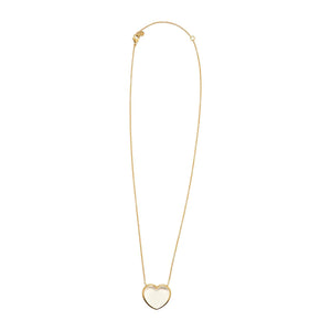 The CAPUCINE DE WULF - LOVE NECKLACE by CAPUCINE DE WULF is a delicate quartz heart necklace featuring a heart-shaped pendant with a smooth, translucent center. The pendant is elegantly suspended on a fine gold chain, creating a simple yet elegant design. This piece of handmade jewelry gleams beautifully against the plain white background.