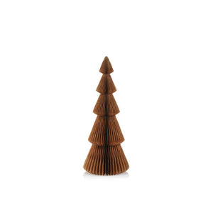 Introducing the ZODAX WISH PAPER DEATIVE TREE - ALPINA 24IN, a brown accordion-style paper decoration crafted as a Christmas tree with layered, tiered sections, measuring 10 inches by 24 inches, elegantly displayed against a plain white background.