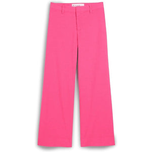 The FRANK & EILEEN Wexford Eide LRG linen pant in French Rose, a bright pink shade, features a wide-leg fit with front button and zipper closure, beautifully showcased on a white background.