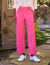 The FRANK & EILEEN Wexford Eide LRG linen pant in French Rose, a bright pink shade, features a wide-leg fit with front button and zipper closure, beautifully showcased on a white background.