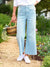 A pair of light blue wide-leg jeans with a high waist. These FRANK & EILEEN Galway Gaucho Jeans in the 1967 Wash have a slightly faded look, front pockets, and a zip fly with a button closure. The hems are straight, embodying the gaucho-style jean vibe, and they are shown against a white background.