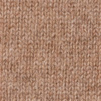 Close-up of the KINROSS Fringe Triangle Cashmere Wrap, highlighting its beige-brown knitted fabric with a textured surface and interlocking yarn pattern. Crafted from 100% Cashmere and produced using a 9gg, 2ply technique, the wrap appears soft and warm, ideal for cozy garments.