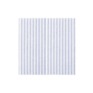 The VIETRI - CAPRI DINNER NAPKIN, made with Spunlace for a soft feel, showcases thin vertical blue stripes on white. This Papersoft napkin exudes Lombardy's timeless style against a plain white backdrop.