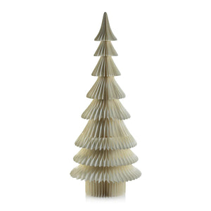 The ZODAX WISH PAPER DECORATIVE TREE - DAVOS 48IN is an elegant paper Christmas tree with an accordion-style design, showcasing multiple layers of folded beige paper. Standing against a plain white background, its dimensions are 20 inches by 48 inches, making it a striking addition to your festive decor.