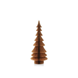 This product description showcases the WISH PAPER DECORATIVE TREE - DAVOS 24IN by ZODAX, with a small, intricately designed brown paper tree. It features layered, folded sections reminiscent of a conifer and measures 10 inches by 24 inches. The tree stands alone against a plain white background, emphasizing its texture and geometric design.