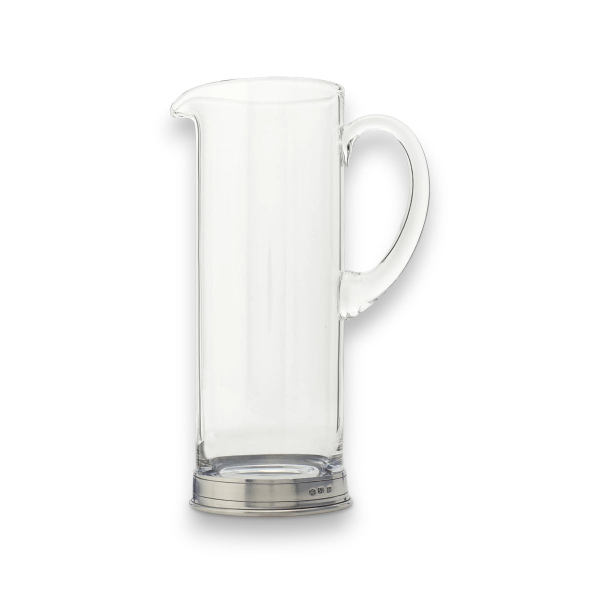 The MATCH Pewter Bottom Crystal Martini Pitcher by MATCH features a curved handle, lead-free crystal body, and Italian pewter base, shown on a plain white background.