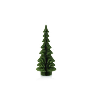 The WISH PAPER DECORATIVE TREE - DAVOS 24IN by ZODAX features a small, stylized green Christmas tree crafted from layered, accordion-like paper. It stands upright on a pristine white background, exhibiting its charming dimensions of 10 inches by 24 inches.