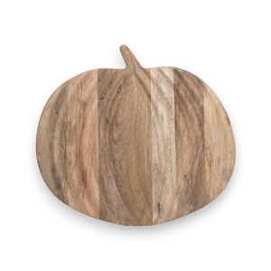 The MANGO WOOD PUMPKIN SHAPED CHEESE BOARD by CREATIVE COOP is crafted from mango wood and showcases a unique pumpkin shape with distinct vertical wood grain patterns.