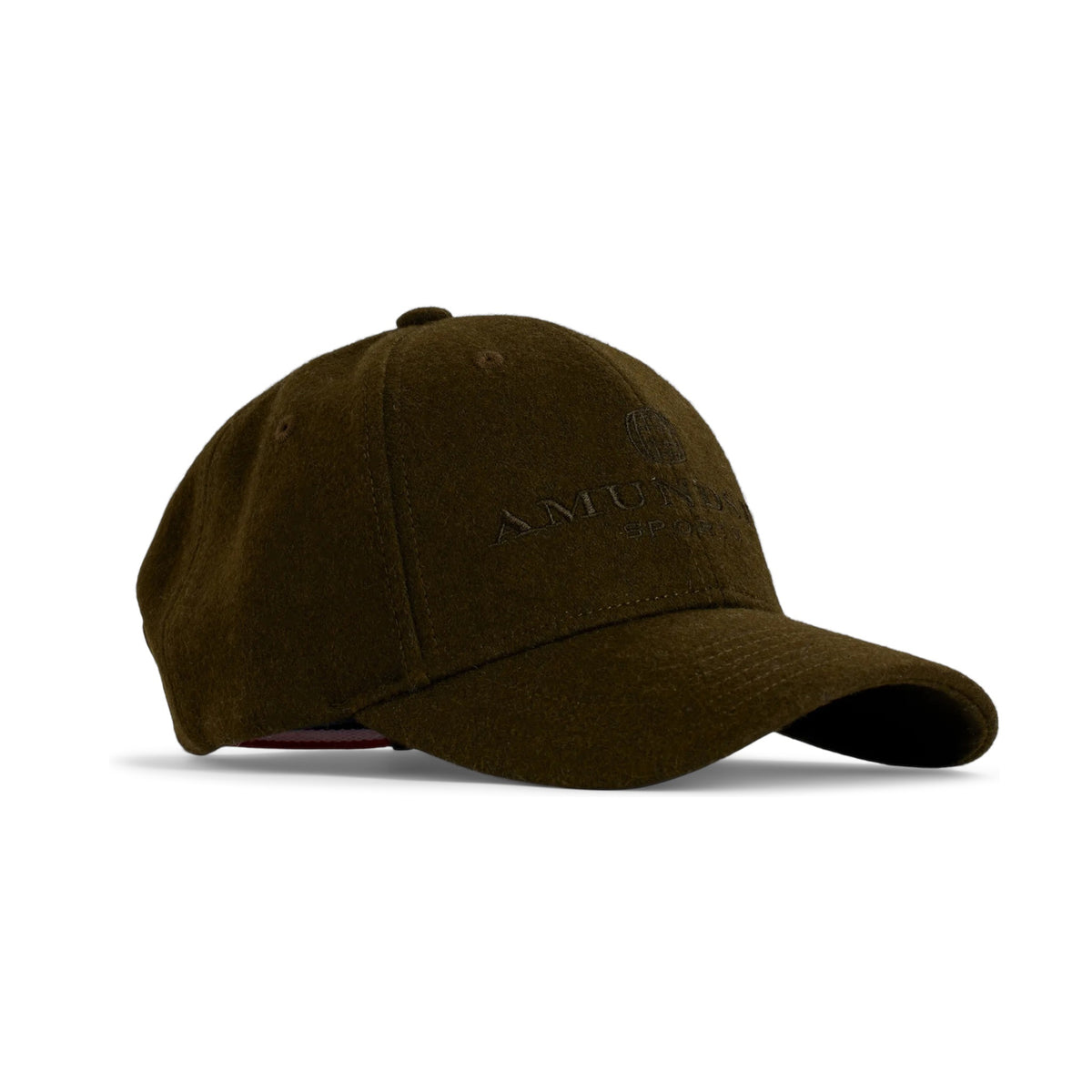 The AMUNDSEN SPORTS - WOOL CAP is a dark brown wool cap with a curved brim, subtle front embroidery, Norwegian design touches, and an adjustable strap, shown on a white background.