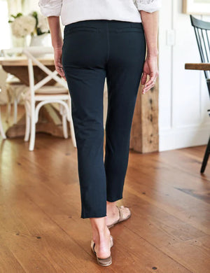 The FRANK & EILEEN - MURPHY BILLION DOLLAR PANT is laid flat against a white background. These black dress pants feature a straight-leg cut, with side pockets and a waistband adorned with belt loops. The fabric appears smooth and slightly stretchy, making them perfect for transitioning from the boardroom to cocktails.