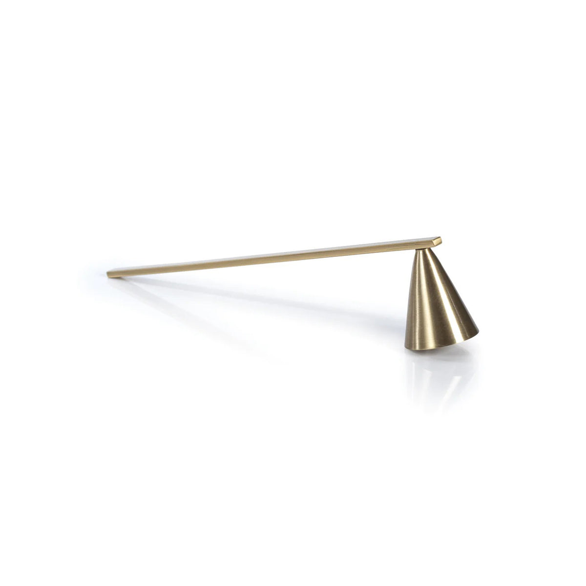 The ZODAX CASABLANCA Brass Candle Snuffer features a 10-inch straight handle and a conical end, shown on a white background.