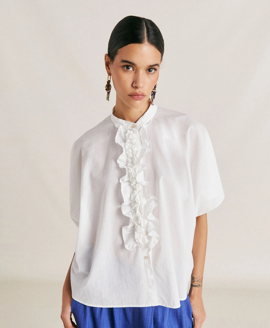 Cotton ruffle shirt online