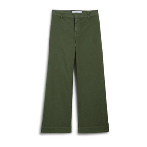 The FRANK & EILEEN Wexford Wide Leg Linen Pant in Hunter Green features Italian Performance Linen, belt loops, and a button closure, shown on a white background.