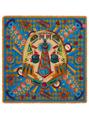 The FRANCO FERRARI - CIALDA DOUBLE SIDED FRINGE SILK SCARF 90CM, made of 100% silk, features a vibrant double-sided pattern in green, pink, orange, white, and brown hues. This colorful scarf can be folded into a triangle and tied at the top and is finished with fringed edges.