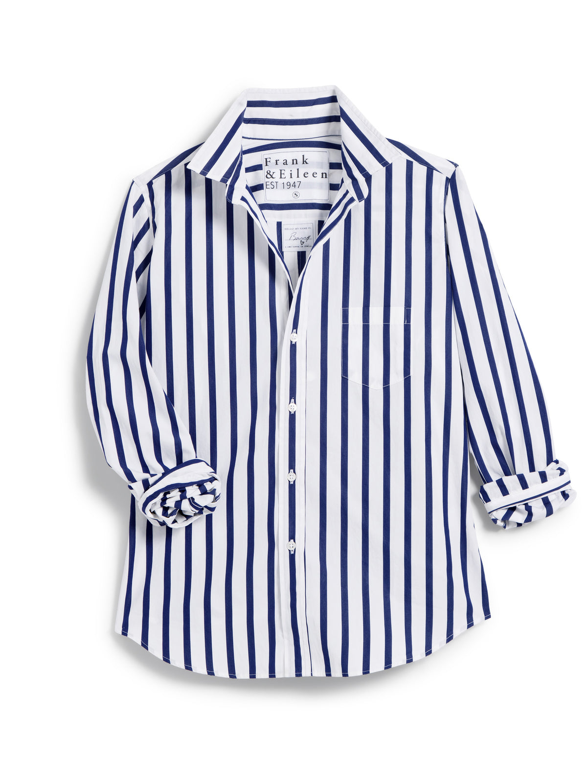 Frank & Eileen White store and Blue Striped Button Down Shirt Size Small