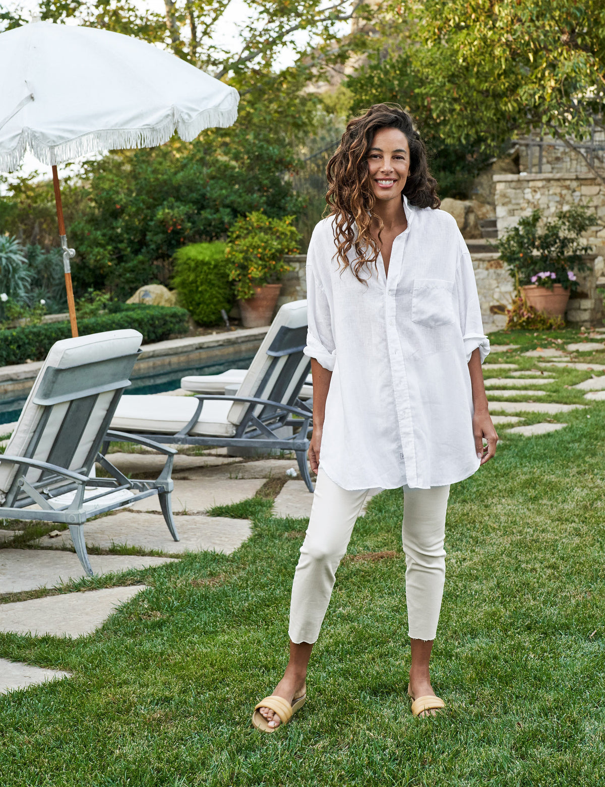 フランクアンドアイリーン　マッケンジー　リネン　白　長袖　MACKENZIE フランクアンドアイリーン マッケンジー リネン 白 長袖 MACKENZIE